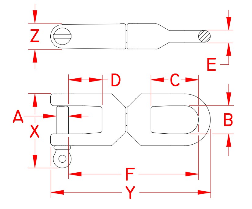 Stainless Steel Heavy Duty Eye & Jaw Swivel, S0155-HD07, S0155-HD08, S0155-HD10, S0155-HD13, Line Drawing Stainless Steel Heavy Duty Eye & Jaw Swivel, S0155-HD07, S0155-HD08, S0155-HD10, S0155-HD13, Line Drawing